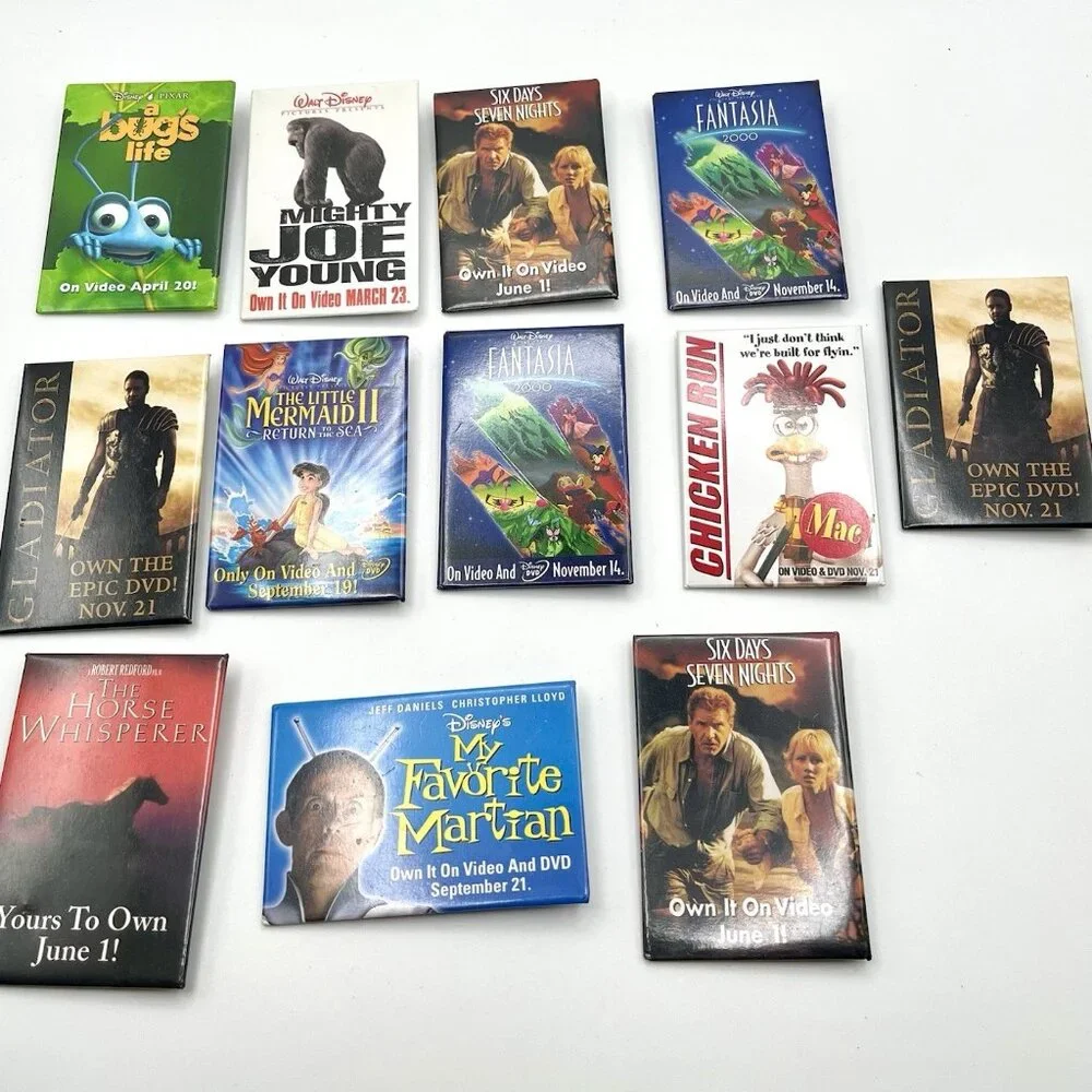VTG 90s 2000s Movie Promo Pin Lot 12 Disney DreamWorks VHS DVD Release Buttons